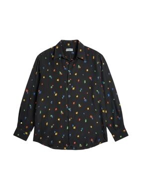 Bullock & Jones Men’s Long Sleeve Button Up Shirt Black Geometric Size Large